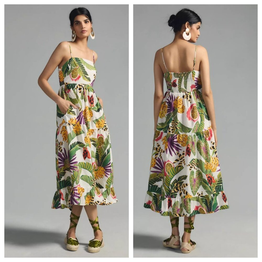 Farm Rio Striped Forest Cotton Maxi Dress